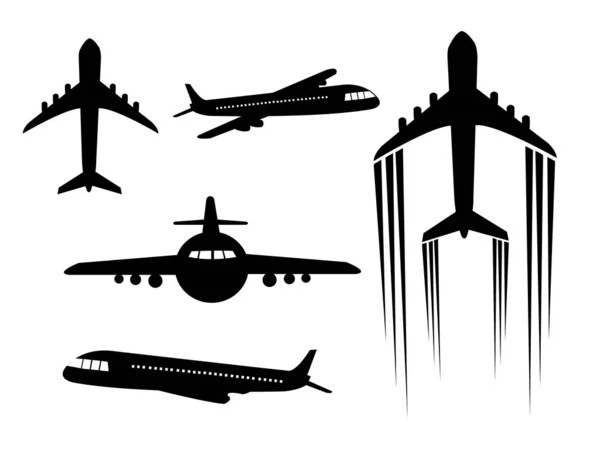 Reihe von Flugzeugen Silhouetten Symbole — Stockvektor