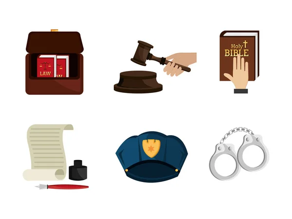 Conjunto de ícones do direito jurídico e da justiça — Vetor de Stock