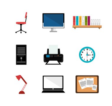 teçhizat ofis simgeleri seti