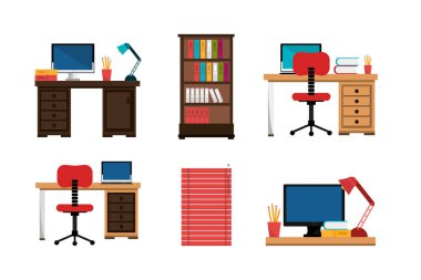 teçhizat ofis simgeleri seti