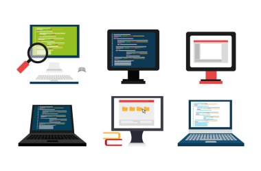 Set simgeleri ile dizüstü bilgisayar