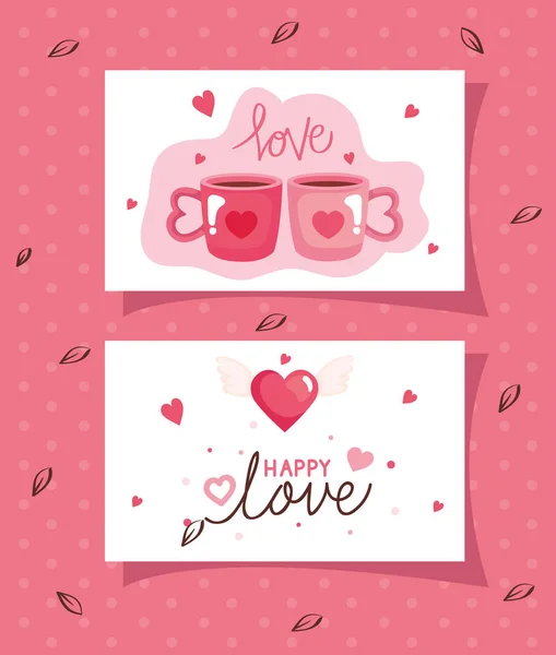 Cards of happy valentines day with decoration — 스톡 벡터