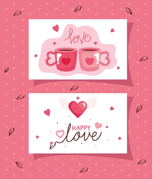 Tarjetas de feliz día de San Valentín con decoración — Vector de stock