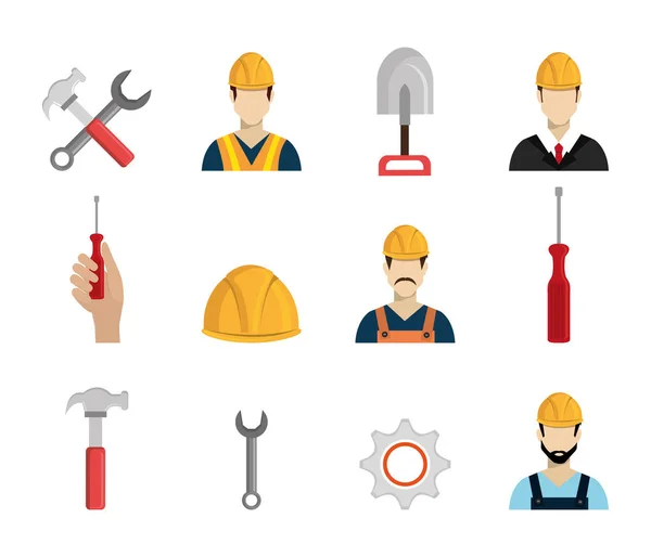 Conjunto de trabalhadores construção e ícones — Vetor de Stock