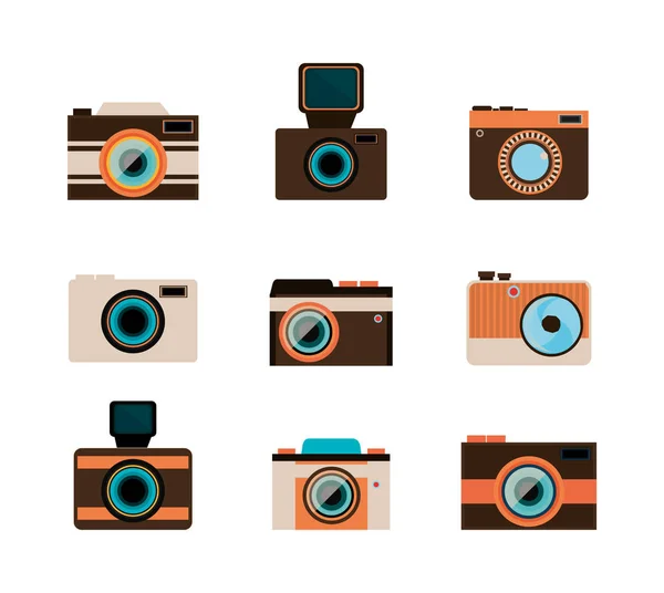 Set icons of cameras photographics — Stock Vector