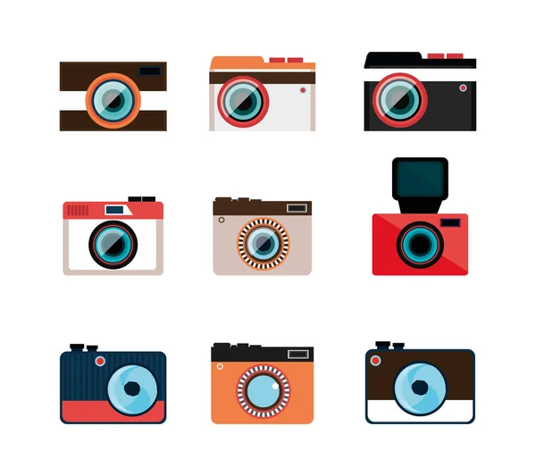 Set icone di fotocamere fotografiche — Vettoriale Stock