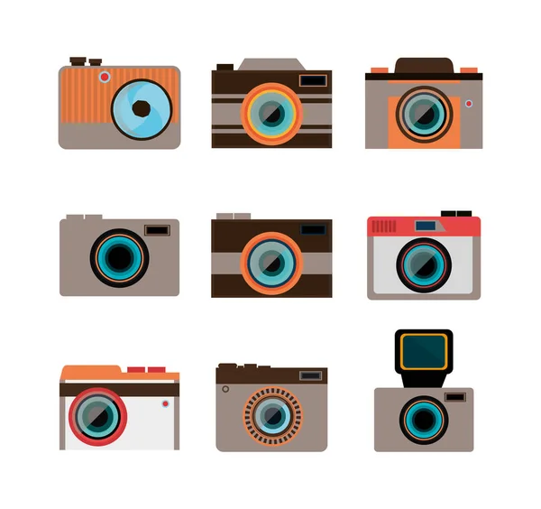 Fotoğraf makinelerinin simgelerini ayarla — Stok Vektör