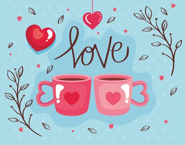 Happy valentines day card with cups coffee — Stock Vector