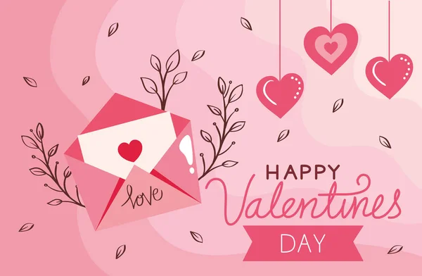 Carte de Saint Valentin heureuse avec enveloppe et décoration — Image vectorielle