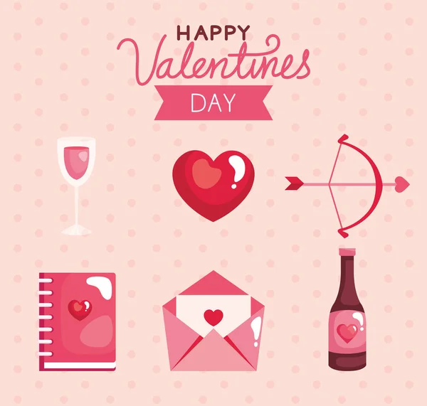 Set of cute icons for happy valentines day — 스톡 벡터