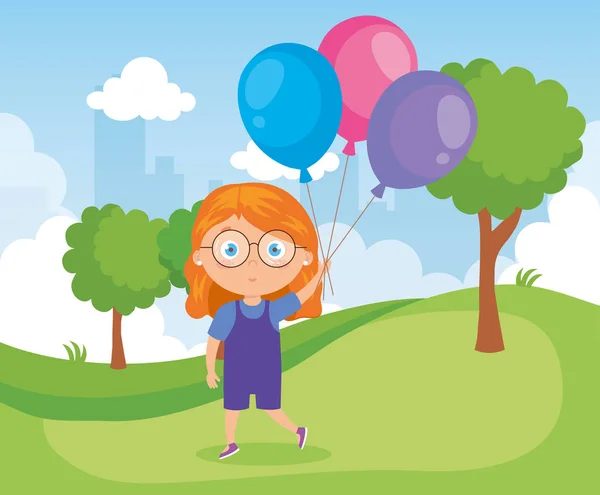 Dívka v parku s balónky helium — Stockový vektor