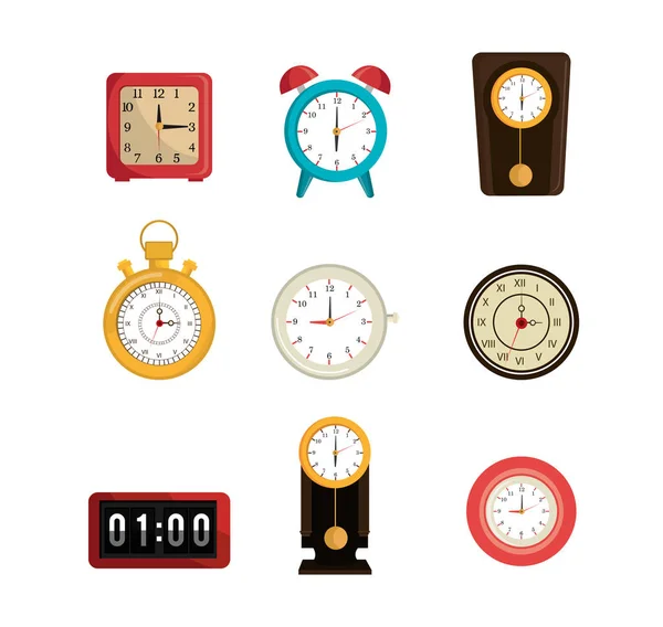 Manojo de relojes diferentes iconos — Vector de stock