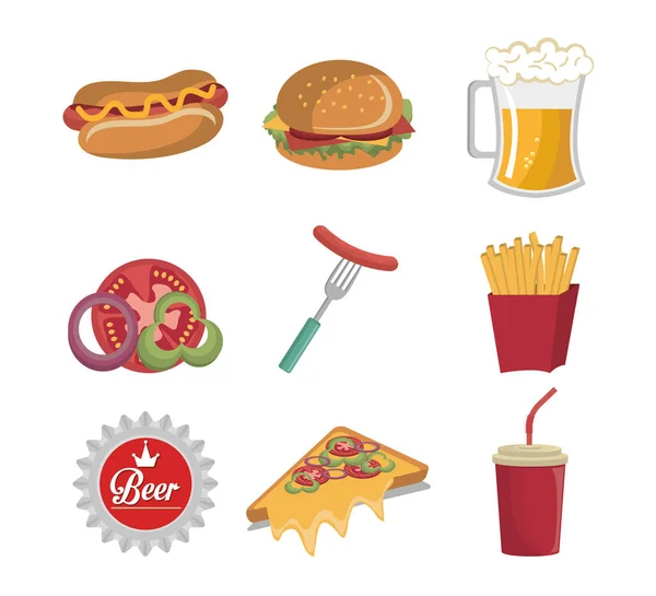 Paquete de iconos de comida rápida — Vector de stock