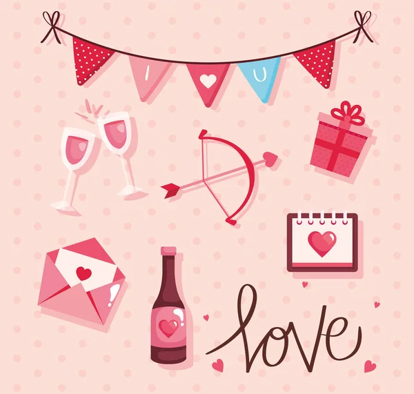 Set of cute icons for happy valentines day — 스톡 벡터