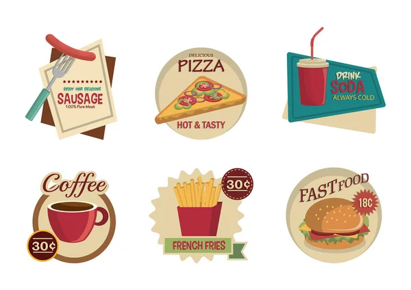 Bundle of fast food labels — Stock Vector