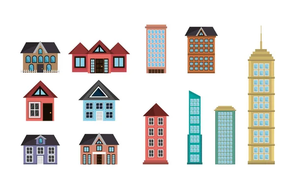 Paquet de bâtiments et de maisons — Image vectorielle