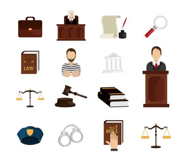 set of legal law and justice icons clipart