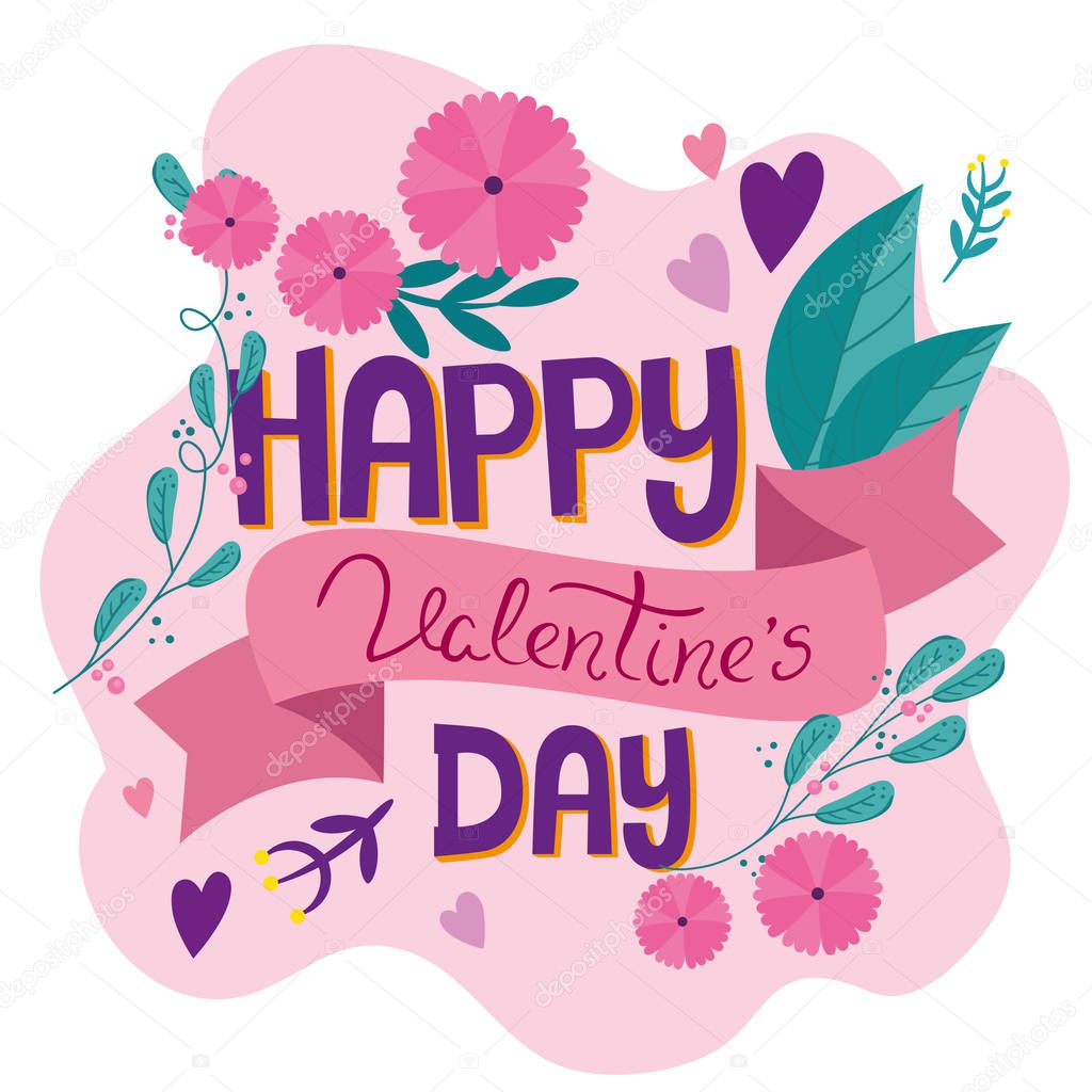 happy valentines day card with flowers decoration