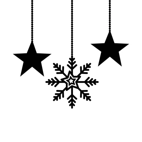 Снежинка со звездами Рождества висит изолированная икона — стоковый вектор