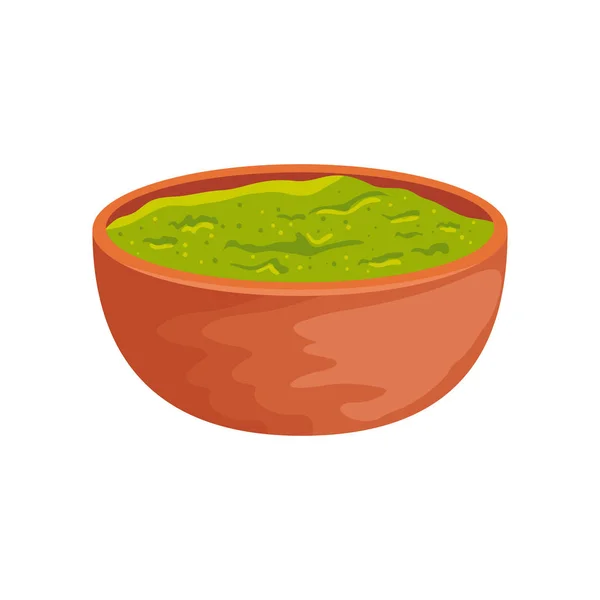 Lezzetli guacamole izole ikonu ile kase — Stok Vektör