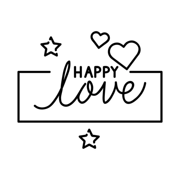 Lettrage heureux avec décoration coeur et étoiles — Image vectorielle