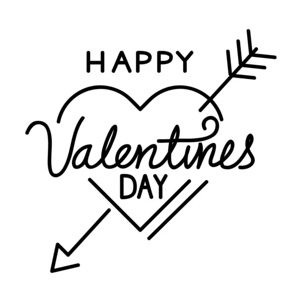 幸せなバレンタインデーのレタリングとハートの矢印 — ストックベクタ