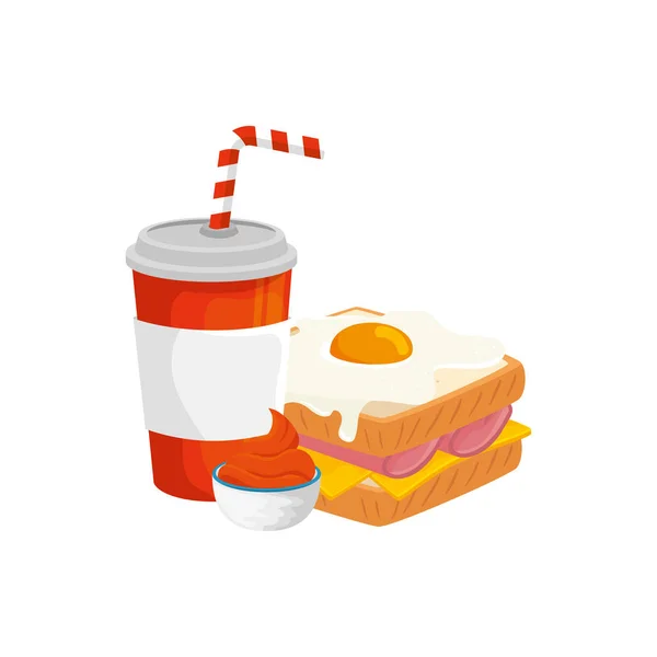 Läcker smörgås och dricka mat isolerad ikon — Stock vektor