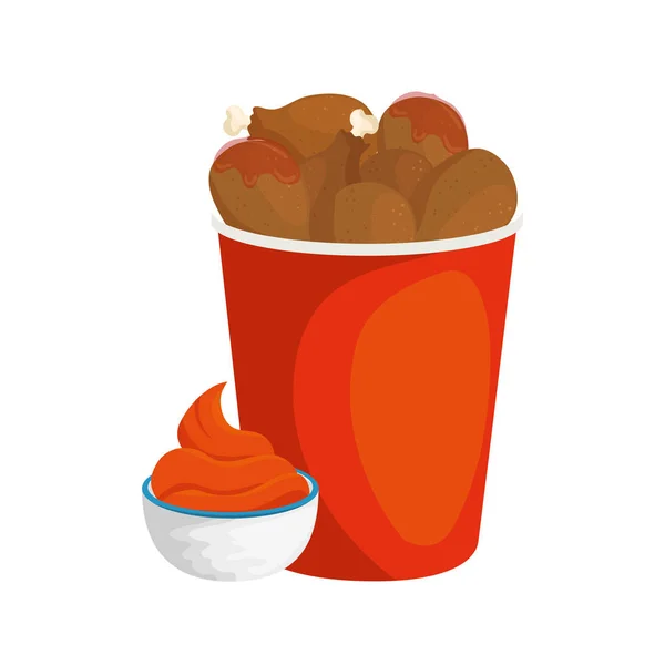 Set of chicken food in container with sauce isolated icon — 스톡 벡터