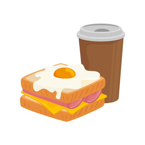 Delicious sandwich with egg fried and drink isolated icon — 스톡 벡터