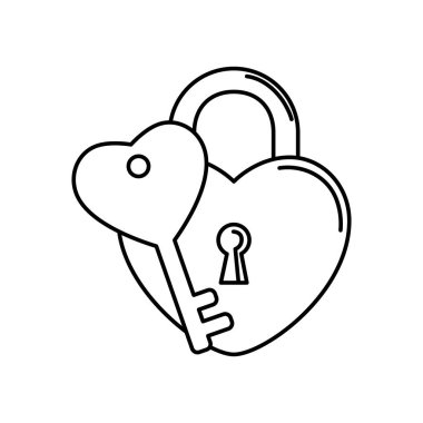 Beyaz arka planda kalp şeklinde asma kilit silueti