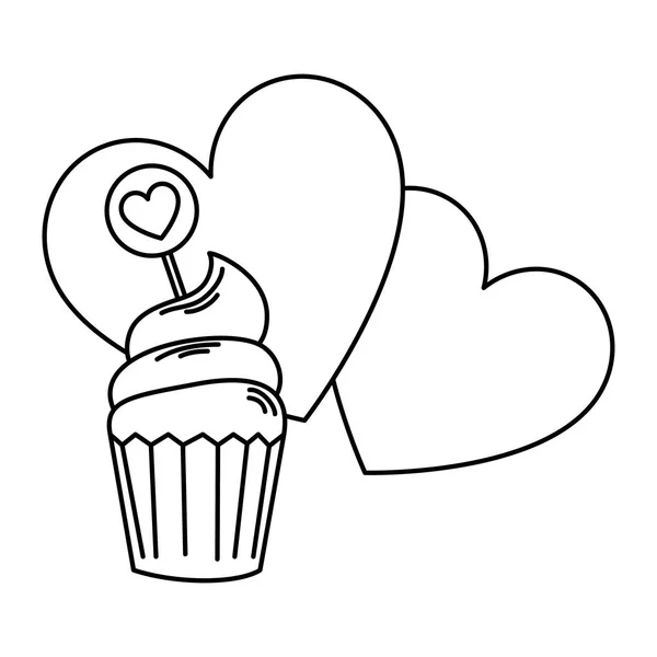 Läcker och fräsch cupcake med hjärtan — Stock vektor