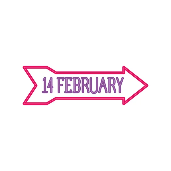 Febrero 14 etiqueta en luz de neón, día de San Valentín — Archivo Imágenes Vectoriales