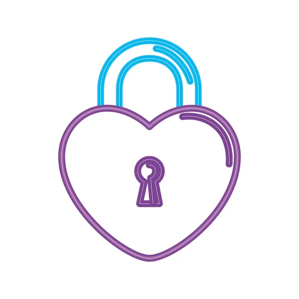 Security padlock with heart shaped in neon light — Stock Vector