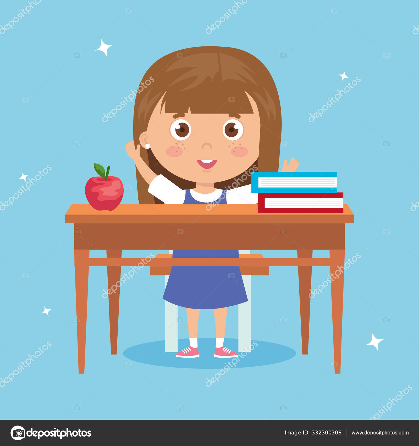Student Girl Sitting In School Desk Back To School Stock Vector