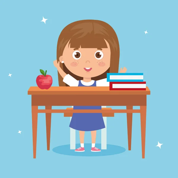 Student girl sitting in school desk, back to school — Stock Vector