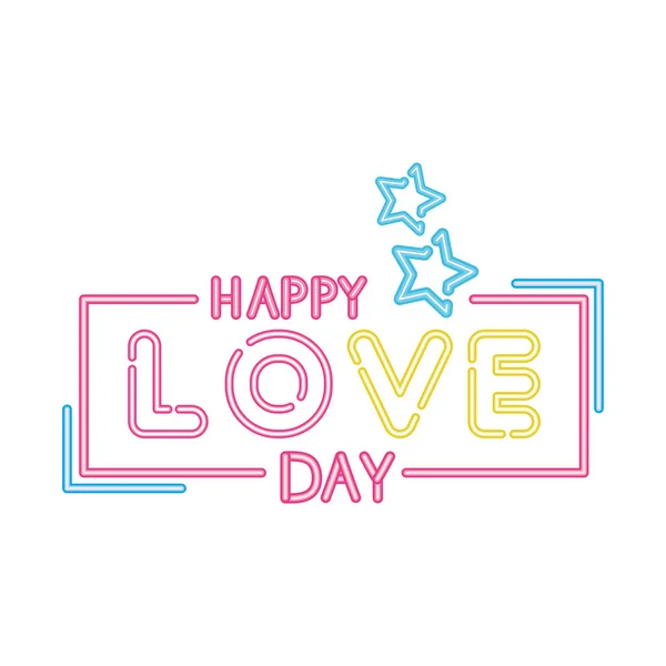 Amor feliz dia lettering com estrelas —  Vetores de Stock