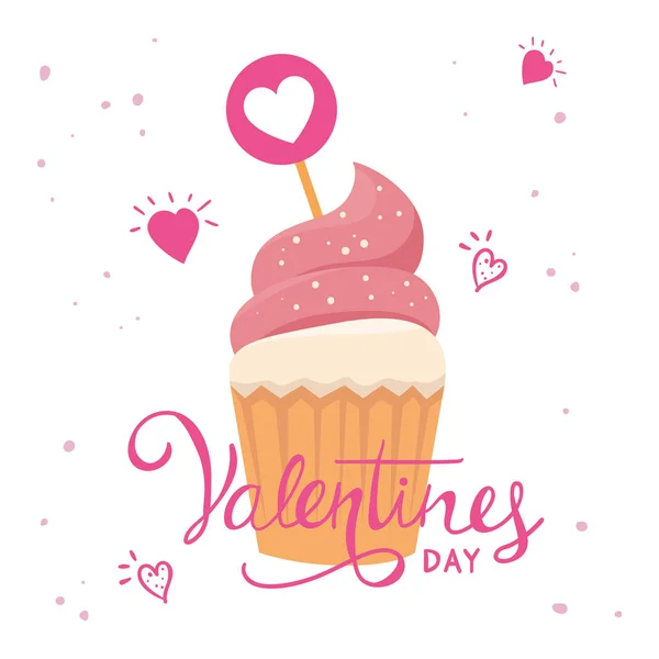 Feliz día de San Valentín con cupcake y decoración — Archivo Imágenes Vectoriales