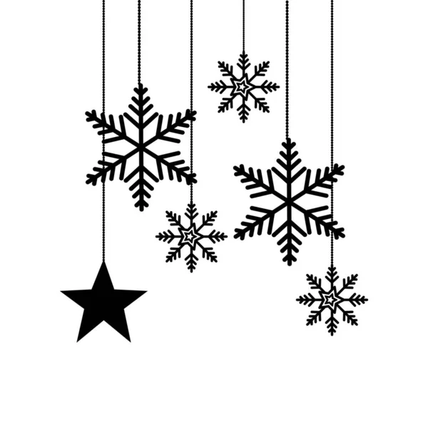 Copos de nieve Navidad colgando icono aislado — Vector de stock