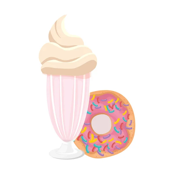 Dona dulce con iconos de batido — Vector de stock