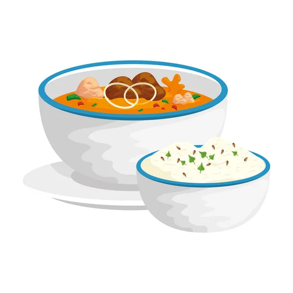 Egy tál rizs és leves izolált ikon — Stock Vector