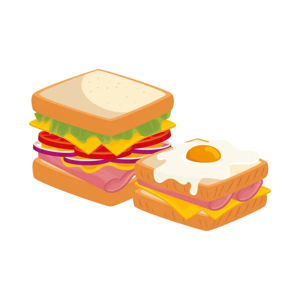 Läckra smörgåsar med ägg stekt isolerad ikon — Stock vektor