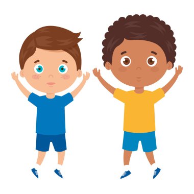 Beyaz arka planda duran yakışıklı çocuklar.