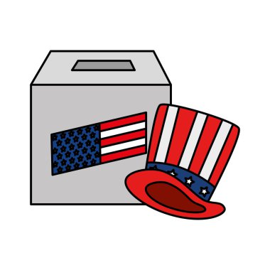 İzole edilmiş ABD oy sandığı ve şapka vektör tasarımı