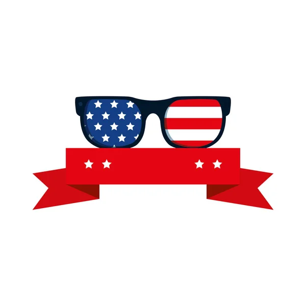 Isolated usa glasses and ribbon vector design — 스톡 벡터