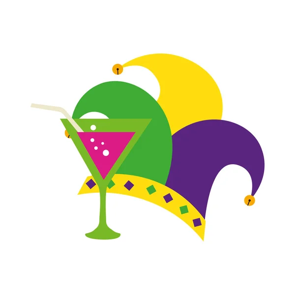 Diseño aislado mardi gras cóctel y sombrero vector — Archivo Imágenes Vectoriales