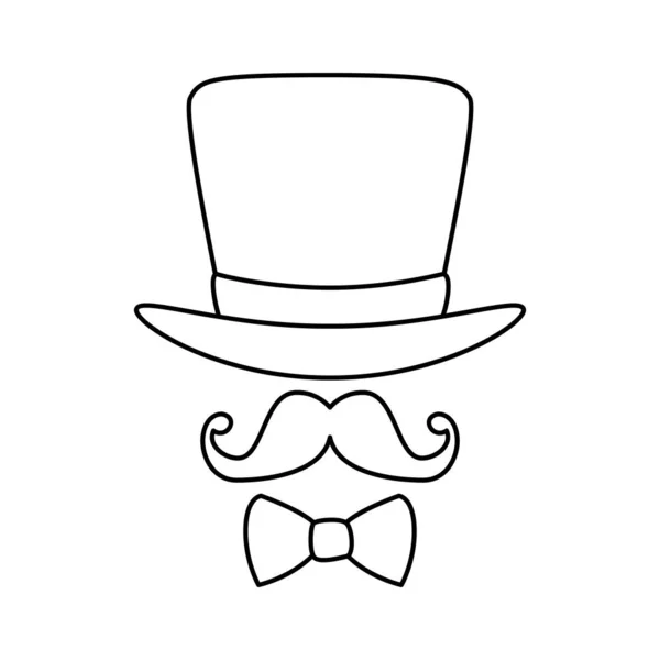 Sombrero aislado bigote y bowtie vector de diseño — Vector de stock