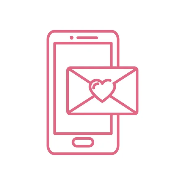 Cartão de amor com design de vetor de coração e smartphone — Vetor de Stock