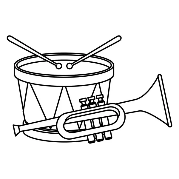 Tambor aislado y trompeta instrumento vector diseño — Vector de stock