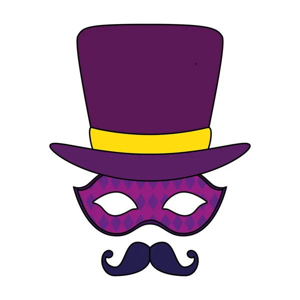 Mardi gras aislado sombrero máscara y bigote vector diseño — Vector de stock
