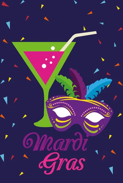 Mardi gras maschera e cocktail vector design — Vettoriale Stock